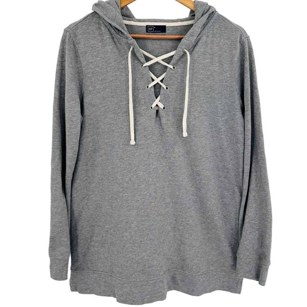 Gap oversized slouchy cozy gray lace up sweatshirt size medium
